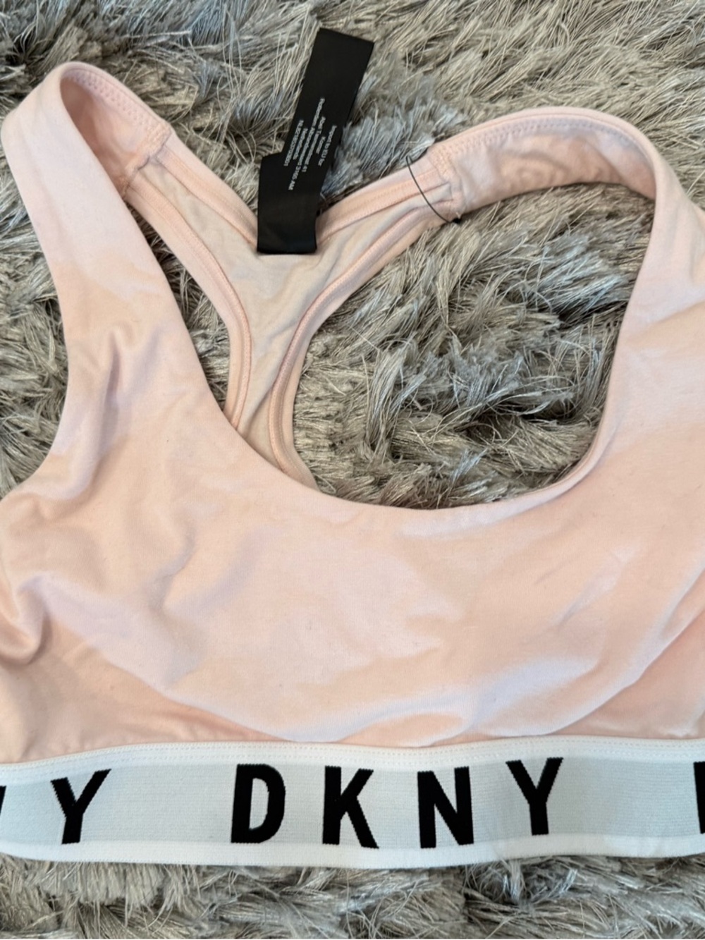 DKNY Pale Pink Racerback Logo Band Sports Bra NWOT